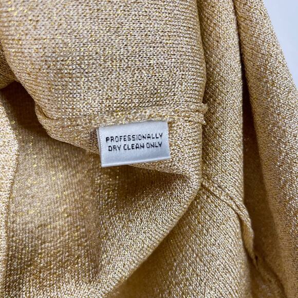 St John Small S Short Sleeve Ribbed Metallic Gold Sweater Crew Neck Womens - Picture 6 of 6